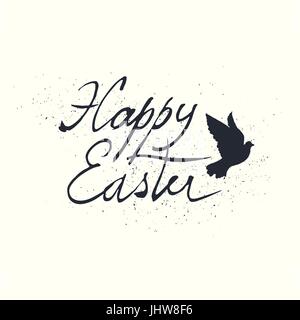 Ostern-Retro-Design mit Vogel-Silhouette. Hand gezeichnet, Grunge kalligraphische Symbol für Ostern. Stock Vektor