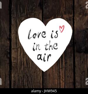 Herzform mit handgezeichneten Schriftzug auf Holz Textur. Romantische inspirierende Angebot für die Datum-Karte speichern. Stock Vektor