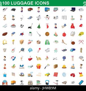 100 Gepäck Icons set, cartoon-Stil Stock Vektor