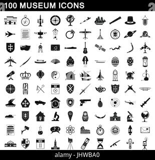 100 Museum Icons Set, einfachen Stil Stock Vektor