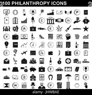 100 Philanthropie Icons Set, einfachen Stil Stock Vektor