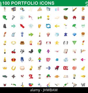 100 Portfolio Icons set, cartoon-Stil Stock Vektor