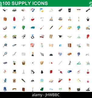 100 liefern Icons Set, Cartoon-Stil Stock Vektor