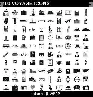 100 Reise Icons Set, einfachen Stil Stock Vektor