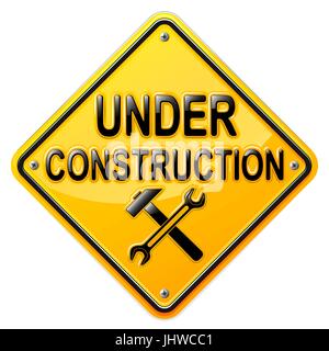 Gelbe Metallplatte mit einem Relief-Text im Umbau. Die Form des Diamanten. Stock Vektor