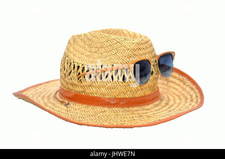 Rattan Sommerhut mit Sonnenglas Stockfoto