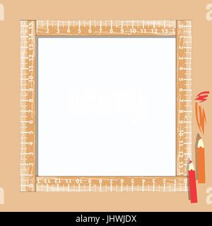 Fotorahmen mit Lineal und Bleistift. Platz. Illustration für Ihr Design. Stock Vektor