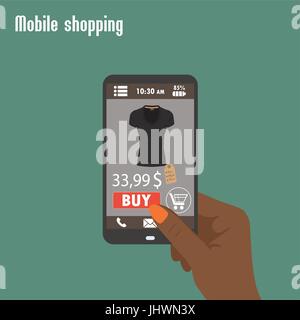 Shopping mit Smartphone. . E-Commerce. Flache Vektor. Stock Vektor