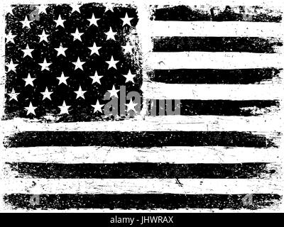 Amerikanische Flagge Hintergrund. Grunge Alter Vektor Vorlage. Horizontale Ausrichtung. Monochrome Gamut. Schwarz und weiß. Grunge-Layer können leicht bearbeitbare o sein. Stock Vektor