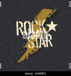 Rockstar. Grunge-Stern mit Schriftzug. T-Shirt-print Design-Vorlage Stock Vektor