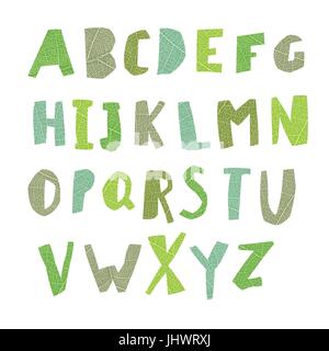 Blatt geschnitten Alphabet. Einfach bearbeitete Farben der Buchstaben. Großbuchstaben. Jeder Buchstabe in separate Gruppe und einsatzbereit. Gut für Ökologie, Umwelt, nat Stock Vektor
