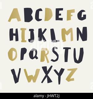 Scherenschnitt Alphabet. Schwarz-goldenen Buchstaben. Einfach bearbeitete Farbe der Buchstaben. Großbuchstaben. Jeder Buchstabe in separate Gruppe und einsatzbereit. Gut für EG Stock Vektor