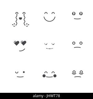 Sammlung von Emoticons. Satz von Emoji. Monochrome dünne Linienstil. Verschiedene Emoticons. Vektor-Lächeln Gesicht Icons. Stock Vektor