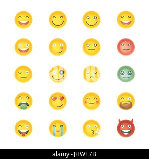 Sammlung von Emoticons. Satz von Emoji. Verschiedene Emoticons. Vektor-Lächeln Gesicht Icons. Stock Vektor