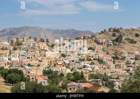 Symi-Insel, Süd Ägäis, Griechenland - Teil des Chorio, die Oberstadt Stockfoto