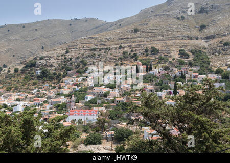 Symi-Insel, Süd Ägäis, Griechenland - Teil des Chorio, die Oberstadt Stockfoto