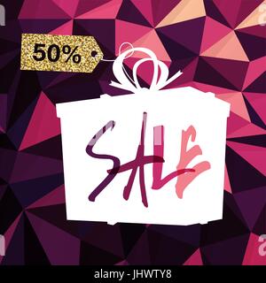 Verkauf-Banner auf Low Poly dunkel rosa Hintergrund. Verkauf-Vorlage. Big Verkauf. Super Sale und Sonderangebote. Dreieckige Stock Vektor