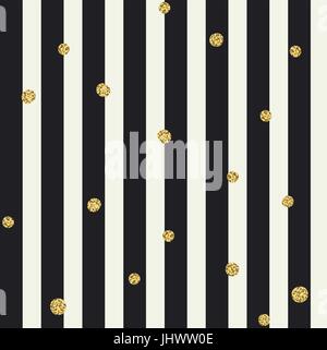 Chevron Musterdesign. Schwarze Fette Linien und goldenen Punkten Stock Vektor