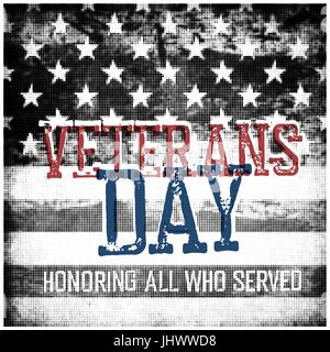 Veterans Day. Alle Ehren, die gedient. USA-Flagge im Hintergrund. Stock Vektor