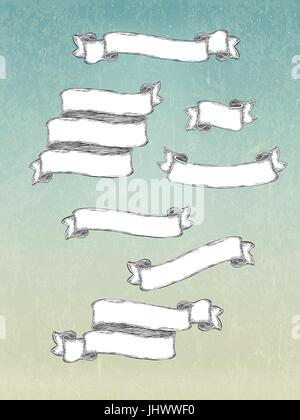 Vintage Banner Pack. Handgezeichnete Vektor Vorlage. Auf Alter Papierstruktur Stock Vektor