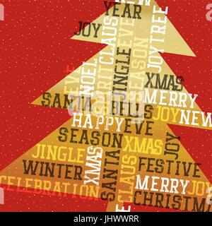 Weihnachtsbaum goldene Greeting Card glücklich Frohe Weihnachten Konzept Abbildung. Roten Hintergrund Stock Vektor
