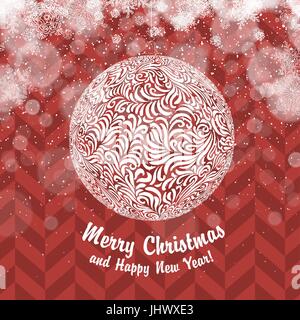 Vintage Weihnachtskarte mit Weihnachtskugel. Schneeflocke Weihnachtsschmuck roten Hintergrund. Frohe Weihnachten. Vektor-illustration Stock Vektor