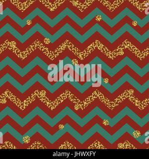 Weihnachten Seamless Pattern. Rot, Gold und grün. Glitzernde goldene Oberfläche.  Vorlage zur Begrüßung, Scrapbooking, Glückwünsche, Einladungen, Verpack Stock Vektor