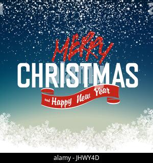 Rot und weiß, ich wünsche Ihnen einen sehr frohe Weihnachten und Happy New Year-Schriftzug auf dem Hintergrund magische Nacht mit Schneefall und Lichteffekten. Isolierte Stock Vektor