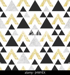 Geometrische Golddreieck Hintergrund. Nahtlose Muster mit Dreiecken in Gold und dunkelgrau. Stock Vektor