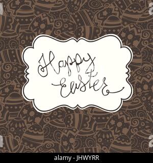 Schokolade Happy Ostern Vintage Greeting Card Ostereier Muster und "Frohe Ostern" Grüße Abzeichen. Stock Vektor