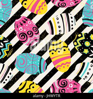 Ostereier Vintage nahtloses Muster. Helle Farben, Diagonale Linien Hintergrund. Urlaub nahtlose Hintergrund Stock Vektor
