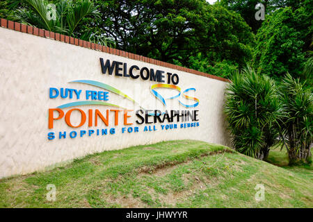 Eintritt Zeichen Pointe Seraphine Shopping-Mall, St. Lucia, West Indies. Stockfoto