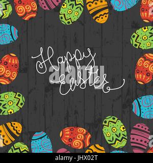Frohe Ostern. Eiern bunten Rahmen abstrakten Hintergrund. Kalligraphie-Inschrift im Zentrum. Urlaub-Design-Vorlage. Stock Vektor