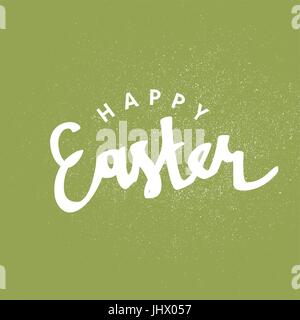 "Frohe Ostern" Kalligraphie mit Textur-Effekt. Urlaub-Grüße-Logo. Handgezeichnete Vektor-Schriftzug. Grünen Hintergrund. Ostern Grüße illustrati Stock Vektor