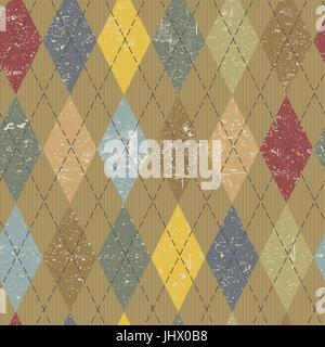 Argyle-Muster. Bunt und texturiert. Grunge Vintage-Hintergrund. Stock Vektor