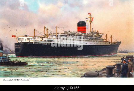 Postkarte von der Cunard-Schiff R.M.S Ivernia. Die RMS Ivernia wurde im Jahre 1954 ins Leben gerufen. Ihr Name wurde nach der RMS-Franken 1963 geändert. 1973 wurde sie verkauft an die Sowjetunion und S.S. Fedor Schaljapin umbenannt. In Indien verschrottet im Jahr 2004. Stockfoto