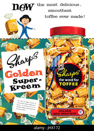 1957 britische Werbung für Sharps Golden Super-Versiege Toffee. Stockfoto