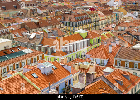 Lissabon Baixa, Aeriel Blick auf die Baixa-Viertel im Zentrum der Stadt von Lissabon, Portugal. Stockfoto