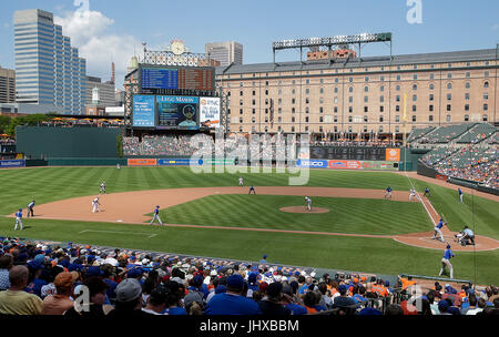 Baltimore, MD, USA. 16. Juli 2017. Camden Yards während ein Hauptliga-Baseball-Spiel zwischen den Baltimore Orioles und die Chicago Cubs at Camden Yards in Baltimore, Maryland. Justin Cooper/CSM/Alamy Live-Nachrichten Stockfoto