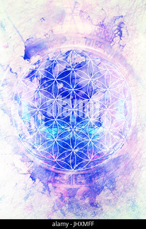 Blume des Lebens auf abstrakte Farbe Hintergrund. Marmor-Effekt. Stockfoto