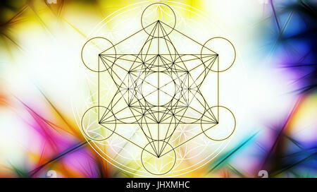 Leichte Merkaba und Blume des Lebens auf abstrakte Farbe Hintergrund und fraktale Struktur. Heilige Geometrie. Stockfoto