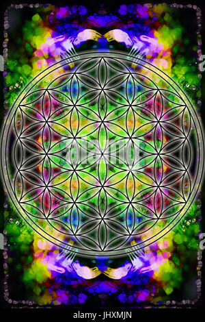 Blume des Lebens auf abstrakte Farbe Hintergrund. Stockfoto