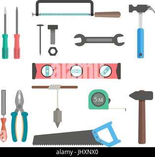 Reihe von Werkzeugen auf weißem Hintergrund Stock Vektor