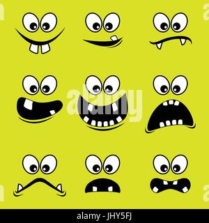 Gesichter der Monster auf einem grünen Hintergrund - Vektor-Design EPS10 Stock Vektor