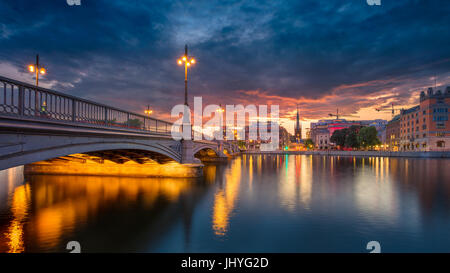 Stockholm. Panorama Bild der alten Stadt Stockholm, Schweden während des Sonnenuntergangs. Stockfoto