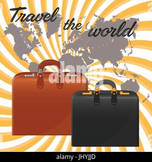 Koffer. Vor dem Hintergrund der Weltkarte. Vektor Stock Vektor