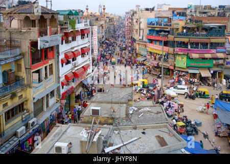 Paharganj (Main Bazaar) Bereich von Delhi, beliebt. Bekannt für seine Konzentration von günstigen Hotels und Restaurants. Stockfoto