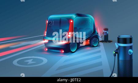 Elektro-smart-Bus oder Minibus Ladestation. Zukunftskonzept. VEKTOR Stock Vektor
