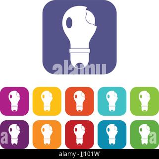 Defekte Glühbirne Icons set flach Stock Vektor