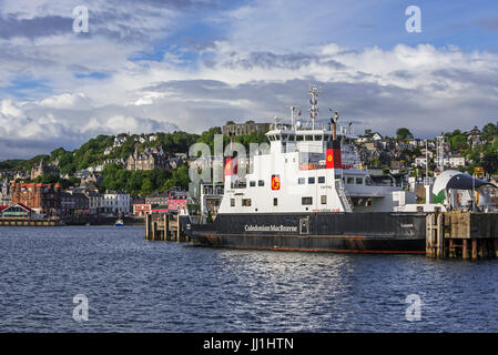 MV Coruisk Fähre von Caledonian MacBrayne angedockt am Hafen von Oban, Argyll and Bute, Scotland, UK Stockfoto